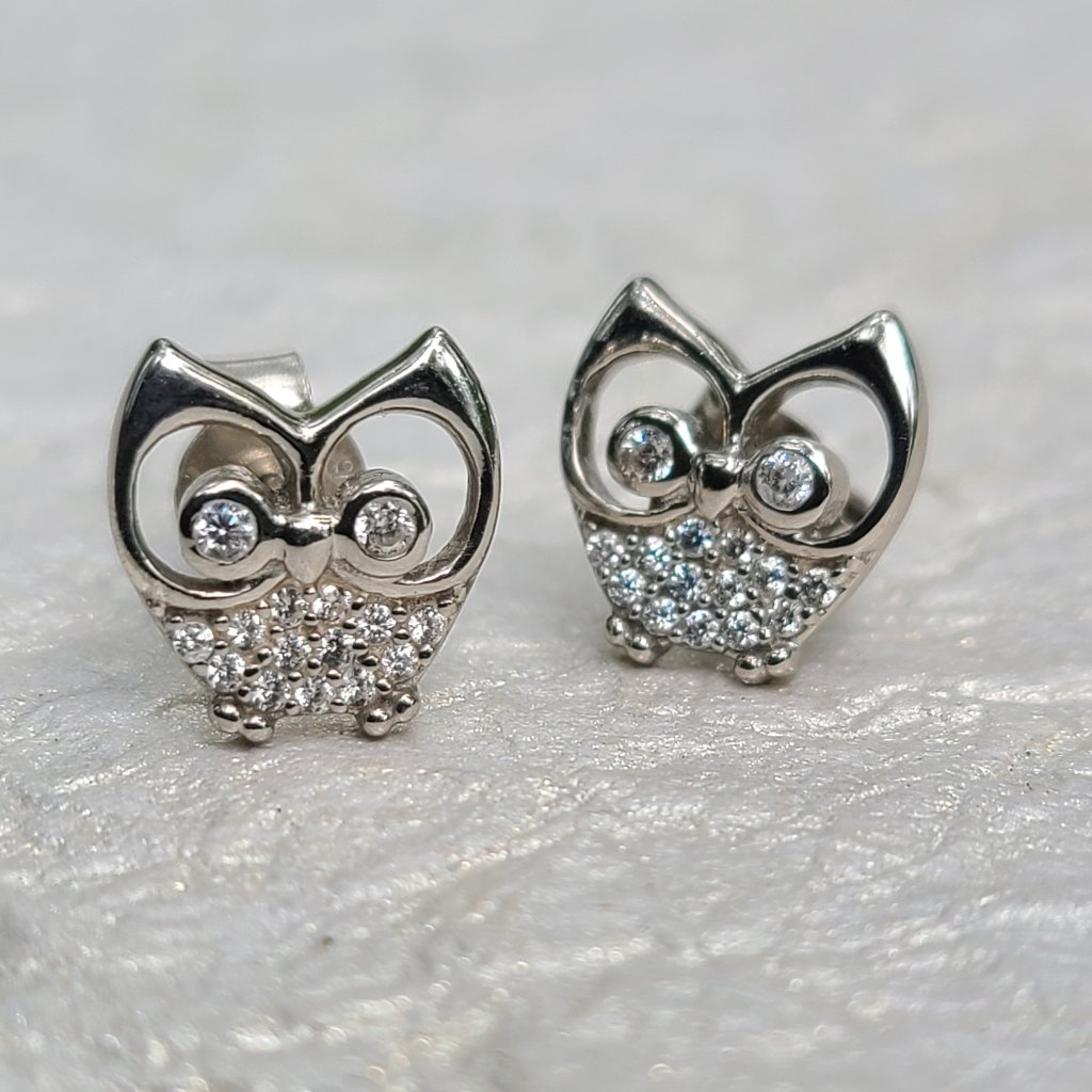 Owl Earrings-Minimalist Stud Earrings Sterling Silver-Little Jewelry